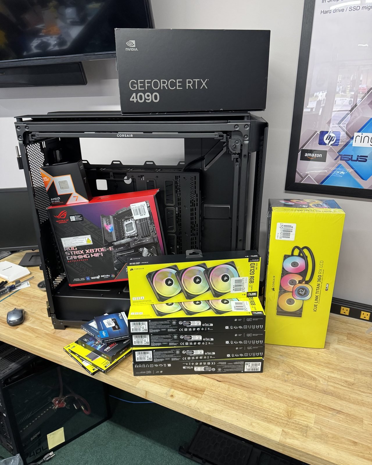 Custom-built gaming PC with RGB lighting, liquid cooling, and a Republic of Gamers graphics card by iLuvMyGeek